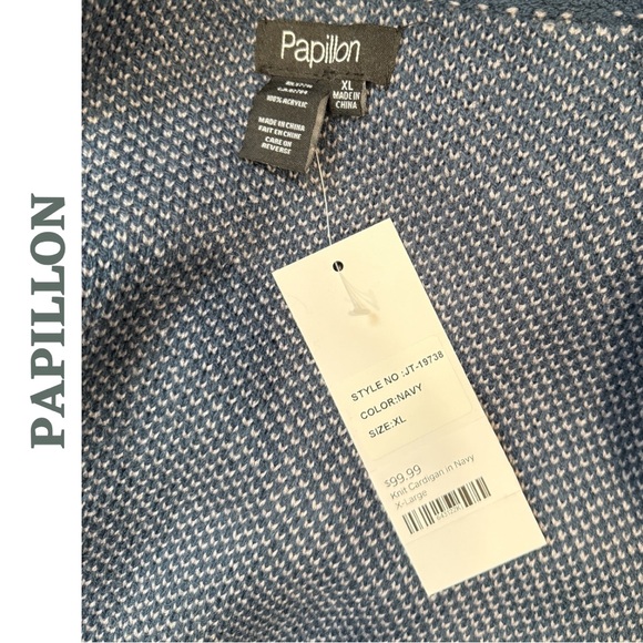 Papillon Blue Aztec Knit Cardigan Long Open Sweater Extra Large XL - Picture 7 of 7